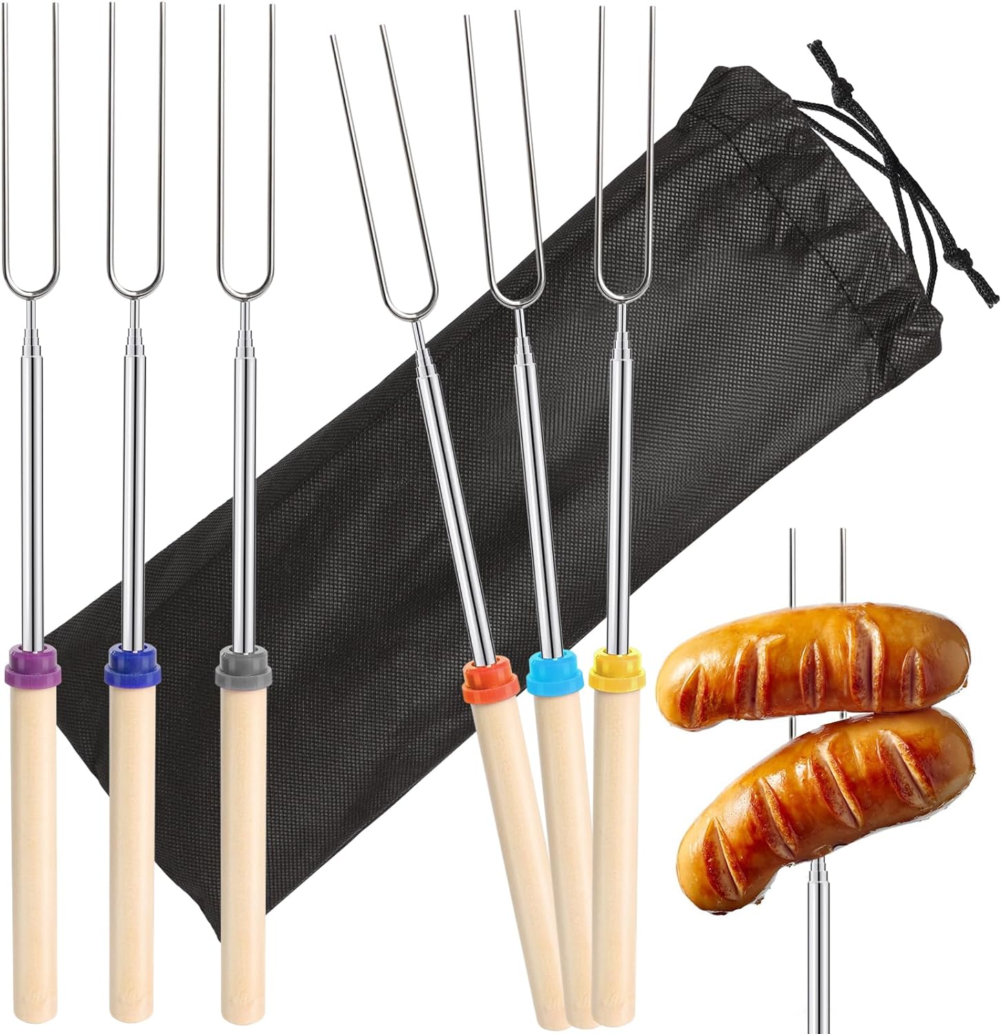 Corn Dog Stick - 6Pcs Stainless Steel Telescoping Barbecue Fork