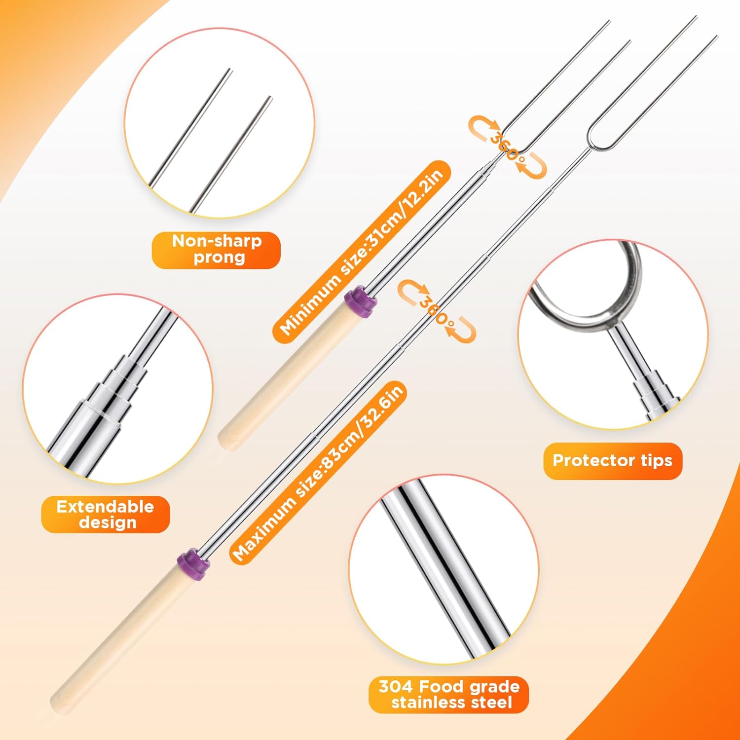 6Pcs Stainless Steel Telescopi - Corn Dog Stick recension och pris